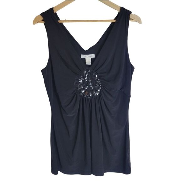 White House Black Market Dressy Bust Gather Black Top - Picture 1 of 8